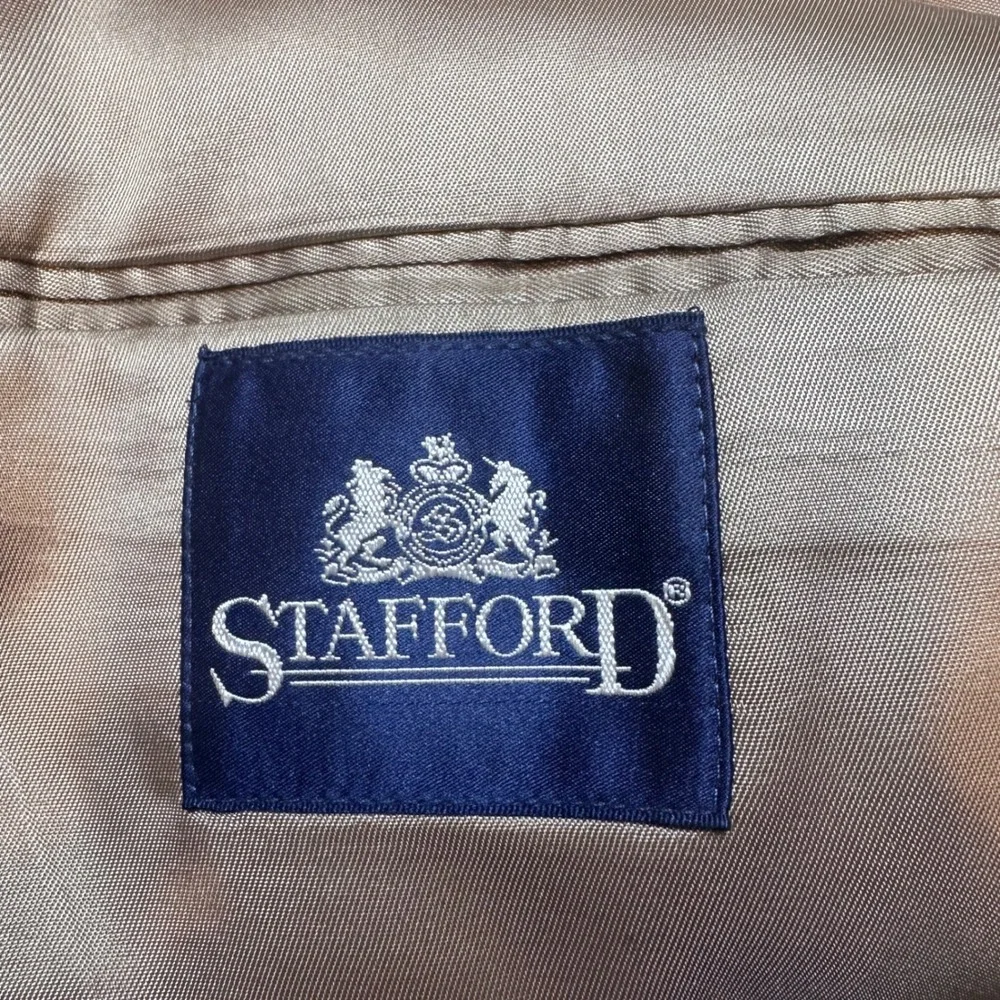 Vintage Stafford Blazer Mens 46R Brown Herringbone Wool‎ Lambswool Elbow Patch